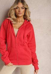 Czerwona Casualowa Rozpinana Bluza z Kapturem i Polarem Shuberta. Czerwone bluzy damskie Renee, l, bez wzorów, z polaru, z kapturem. Za 54.99 zł.