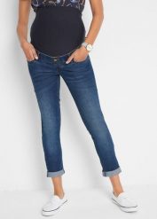 Dżinsy ciążowe 7/8, slim. Niebieskie jeansy damskie bonprix, moda ciążowa. Za 159.99 zł.