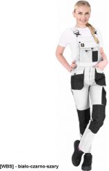 OX-FIO-B - Spodnie ochronne ogrodniczki FIO, damskie - biało-czarno-szary 46. Białe spodnie materiałowe damskie Reis, bez wzorów. Za 128.14 zł.