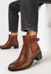 Brązowe Botki Sztyblety na Słupku Evalwena. Brązowe botki damskie Born2be, bez obcasa, na obcasie, bez zapięcia. Za 129.99 zł.