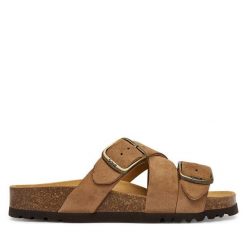 Klapki Scholl. Brązowe klapki damskie Scholl, bez wzorów, bez obcasa. Za 379.99 zł.