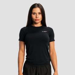 Koszulka damska bieganie krótki rękaw czarna Pulse X. Czarne koszulki sportowe damskie GYMBEAM, m, bez wzorów, z materiału, wakacyjne, bez kołnierzyka. Za 63.90 zł.
