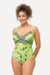 Damski Strój kąpielowy cytryny miękkie miseczki regulowane ramiączka. Żółte kostiumy jednoczęściowe damskie Ulla Popken, m, bez wzorów, z elastanu, plus size, do pływania. Za 239.99 zł.