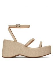 DeeZee Sandały E22067-5 Beżowy. Brązowe sandały damskie DeeZee, bez wzorów, z materiału, bez obcasa, na koturnie, bez zapięcia. Za 139.99 zł.