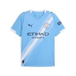 Koszulka domowa Manchesteru City 2025/26. Niebieskie koszulki sportowe męskie Puma, l, bez wzorów, z materiału, bez kołnierzyka, bez ramiączek, do piłki nożnej. Za 424.95 zł.