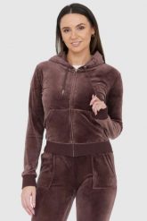 JUICY COUTURE Brązowa bluza z weluru. Brązowe bluzy damskie Juicy Couture, s, bez wzorów, z weluru, bez kaptura. W wyprzedaży za 299.99 zł.
