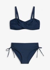 Bikini balkonetka (2 części) z połyskującego materiału. Niebieskie bikini damskie bonprix, bez wzorów. Za 127.99 zł.
