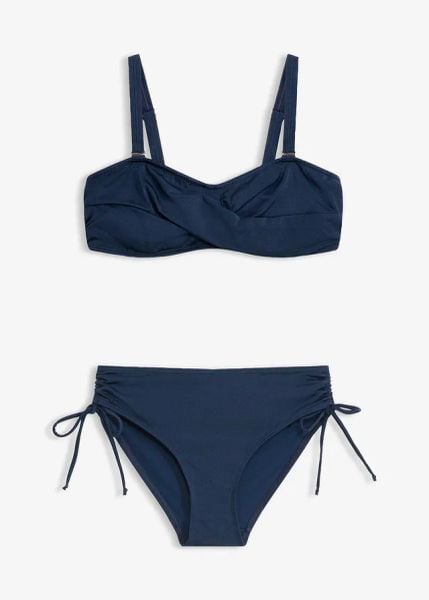 Bikini balkonetka (2 części) z połyskującego materiału. Niebieskie bikini damskie bonprix, bez wzorów. Za 127.99 zł.