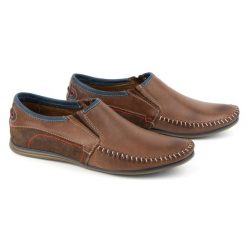 KOMODO Skórzane buty męskie 847 brązowe. Brązowe mokasyny męskie biznesowe. Za 362.62 zł.