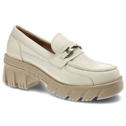 Półbuty damskie Lemar, naturalna skóra licowa skórzana wkładka wnętrze z materiału i skóry wsuwana konstrukcja, bianko/zł, 20110-T. Białe półbuty damskie Lemar, na lato, z aplikacjami, ze skóry, eleganckie, bez obcasa, bez zapięcia. Za 279.00 zł.