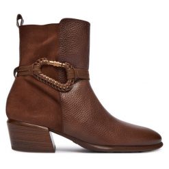 Botki Hispanitas. Brązowe botki damskie Hispanitas, bez obcasa, na słupku, bez zapięcia. Za 749.99 zł.
