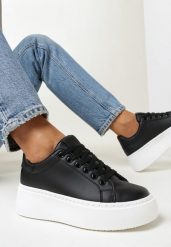Czarne Sneakersy na Platformie Berdolina. Czarne obuwie sportowe damskie Born2be, bez wzorów. Za 54.99 zł.