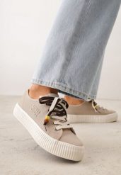 Beżowe Niskie Trampki z Podwójnymi Sznurówkami na Tłoczonej Platformie Astedella. Brązowe trampki i tenisówki damskie Renee, bez wzorów, z materiału, bez zapięcia. Za 99.99 zł.