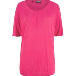 Shirt bawełniany z przędzy mieszankowej, z dekoracyjnymi plisami bonprix ciemnoróżowy. Czerwone bluzki damskie bonprix, bez wzorów, z bawełny, bez kołnierzyka. Za 44.99 zł.