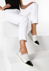Białe Espadryle Phia. Białe espadryle damskie Born2be, bez wzorów, ze skóry, bez obcasa, na płaskiej podeszwie, bez zapięcia. Za 14.99 zł.