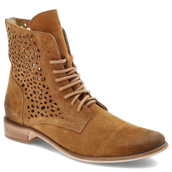 Botki damskie Exquisite, skórzane na płaskim obcasie, rude, 1122. Brązowe botki damskie EXQUISITE, eleganckie, bez obcasa, na obcasie, bez zapięcia. Za 259.00 zł.