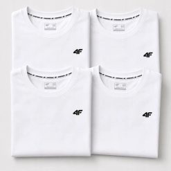 KOMPLET KOSZULEK MĘSKICH 4F ZESTAW 4 SZTUKI T-SHIRT S TTSHM3341 BIAŁY. Białe t-shirty męskie 4f, m, bez wzorów, z bawełny, sportowe, bez kołnierzyka. Za 199.96 zł.