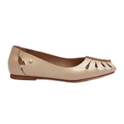 Zazoo 10009 Wygodne Skórzane Baleriny Damskie Beżowe beżowy. Brązowe baleriny damskie bez wzorów, ze skóry, eleganckie, bez obcasa, na obcasie. Za 373.96 zł.