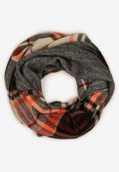 Pomarańczowo-Czarny Szalik Komin Ozdobiony Kratą Zinnestra. Brązowe szaliki i chusty damskie Renee, na zimę, bez wzorów, z jeansu, eleganckie. Za 19.99 zł.