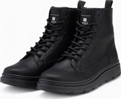 Buty trekkingowe męskie Ombre Jednokolorowe wysokie buty męskie z ozdobnymi przeszyciami czarne V1 OM-FOBO-0133 46. Czarne półbuty na co dzień męskie Ombre. Za 149.99 zł.