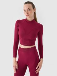 4F Longsleeve treningowy slim szybkoschnący damski - czerwony M/L. Czerwone koszulki sportowe damskie 4f, l, bez wzorów, z dzianiny, bez kołnierzyka, bez ramiączek, na fitness i siłownię. W wyprzedaży za 69.99 zł.