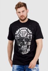 PHILIPP PLEIN Czarny t-shirt męski Round neck ss iconic plein. Czarne t-shirty męskie Philipp Plein, l, bez wzorów, prążkowane, bez kołnierzyka. W wyprzedaży za 2,999.99 zł.
