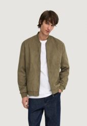 Kurtka Mężczyzna ONLY & SONS Onslucas Fake Suede Bomber Otw Noos. Zielone kurtki męskie Only & Sons, l, bez wzorów, z zamszu, eleganckie, bez kaptura. Za 317.14 zł.