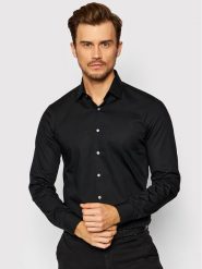 Calvin Klein Koszula Poplin K10K108229 Czarny Slim Fit. Czarne koszule męskie Calvin Klein, m, bez wzorów, z bawełny, biznesowe, bez kołnierzyka, bez ramiączek. Za 229.99 zł.