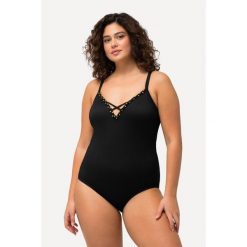 Damski Kostium kąpielowy tasiemka z koralikami struktura miękkie miseczki. Czarne kostiumy jednoczęściowe damskie Ulla Popken, plus size, bez wzorów, z elastanu, sportowe, plus size. Za 239.99 zł.