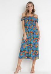 Niebieska Sukienka z Wiskozy Midi Hiszpanka w Kwiaty Hallenes. Niebieskie sukienki damskie Born2be, s, bez wzorów, z wiskozy, bez kołnierzyka, bez ramiączek, midi. Za 64.99 zł.