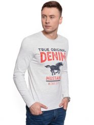 LONGSLEEVE MUSTANG Adrian C Print 1008952 2064. Szare bluzki z długim rękawem męskie Mustang, m, bez wzorów, bez kołnierzyka. W wyprzedaży za 39.99 zł.