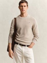 Gant sweter z dzianiny Mężczyźni Bawełna beżowy, XXL. Brązowe swetry przez głowę męskie GANT, m, bez wzorów, z bawełny, bez kołnierzyka. Za 429.95 zł.