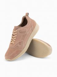 Lekkie zamszowe sneakersy męskie w stylu sportowym – beżowe V3 OM-FOSL-0205 - 45. Brązowe buty sportowe męskie Ombre Clothing, z gumy, bez zapięcia. W wyprzedaży za 139.99 zł.