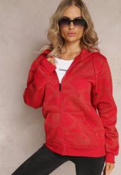 Czerwona Bluza z Nadrukiem i Kapturem Lophia. Czerwone bluzy damskie Renee, l, bez wzorów, z polaru, z kapturem. Za 79.99 zł.