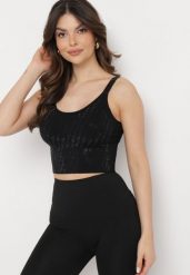 Czarny Dopasowany Top z Drobnymi Cyrkoniami Eraina. Czarne bluzki damskie Born2be, xs, bez wzorów, eleganckie, bez kołnierzyka, bez ramiączek. Za 34.99 zł.