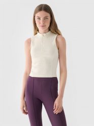 4F Top slim z prążkowanej dzianiny damski - biały XS. Białe koszulki sportowe damskie 4f, xs, bez wzorów, z bawełny, bez kołnierzyka, bez ramiączek. W wyprzedaży za 39.99 zł.