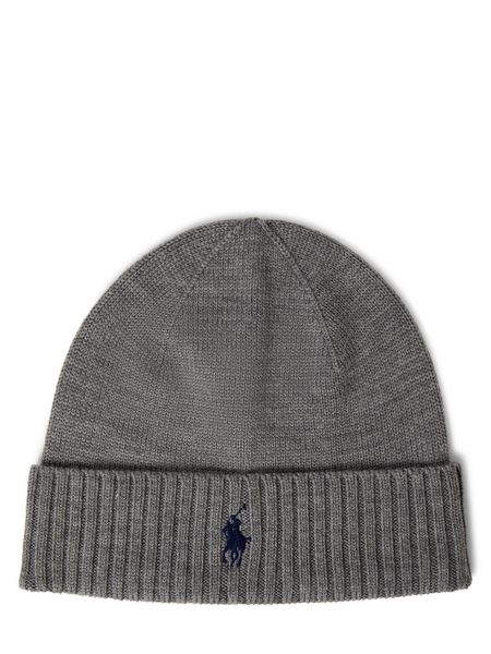Polo Ralph Lauren Męska wełniana czapka Mężczyźni Wełna szary marmurkowy, ONE SIZE. Szare czapki i kapelusze męskie Polo Ralph Lauren, bez wzorów, z dzianiny. Za 359.95 zł.