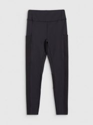 4F Legginsy treningowe z wysokim stanem damskie - czarne L. Czarne legginsy damskie 4f, l, bez wzorów, z dzianiny, z podwyższonym stanem, na fitness i siłownię. W wyprzedaży za 129.99 zł.
