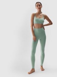 4F Legginsy do jogi z wysokim stanem damskie - turkusowe L. Niebieskie legginsy damskie 4f, l, bez wzorów, z dzianiny. W wyprzedaży za 69.99 zł.