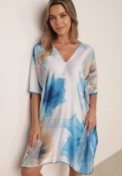 Niebieskie Wiskozowe Ponczo w Kwiaty Ozdobione Lamówką Codde. Niebieskie swetry damskie Born2be, uniwersalny, bez wzorów, z wiskozy, boho, bez kołnierzyka, bez ramiączek, bez kaptura. Za 59.99 zł.