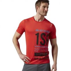 Koszulka treningowa męska Reebok AX9504. Czerwone koszulki sportowe męskie Reebok, l, bez wzorów, z materiału, bez kołnierzyka, bez ramiączek, do biegania. Za 175.00 zł.