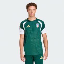 Koszulka treningowa Italy 26 Tiro. Zielone koszulki sportowe męskie Adidas, bez wzorów, bez kołnierzyka, bez ramiączek, do piłki nożnej, climacool (adidas). Za 239.00 zł.
