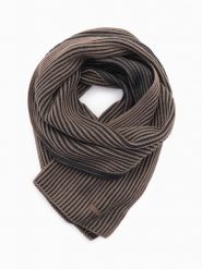 Męski dzianinowy szalik w dwukolorowe prążki – brązowo-czarny V3. Czarne szaliki męskie Ombre Clothing, z aplikacjami, z dzianiny. Za 119.99 zł.