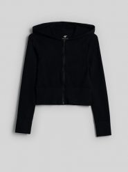 4F Bluza dresowa slim z kapturem damska - czarna XL/XXL. Czarne bluzy damskie 4f, xl, bez wzorów, z dresówki, z kapturem. Za 169.99 zł.