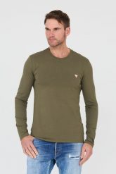 GUESS Zielony longsleeve Core Tee. Zielone bluzki z długim rękawem męskie Guess, l, z aplikacjami, bez kołnierzyka. W wyprzedaży za 113.99 zł.