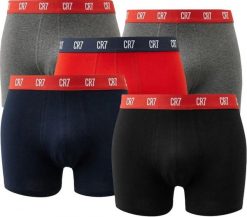 CR7 Cristiano Ronaldo Bokserki Męskie 5-pack S – Szary/Navy/Czerwony. Czerwone bokserki męskie CR7 Cristiano Ronaldo, m, bez wzorów, z bawełny. Za 228.99 zł.