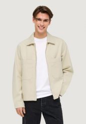 Kurtka Mężczyzna ONLY & SONS Onscassel Pim Ecru 5559 Dnm Jacket Noos. Białe kurtki męskie Only & Sons, m, bez wzorów, z bawełny, eleganckie, bez kaptura. Za 253.70 zł.