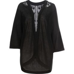 Sweter bez zapięcia z szydełkową wstawką bonprix czarny. Czarne swetry damskie bonprix, bez wzorów, bez kołnierzyka, bez ramiączek, bez kaptura. Za 79.99 zł.