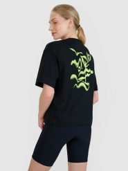 4F T-shirt regular z nadrukiem damski - czarny XS. Czarne koszulki sportowe damskie 4f, uniwersalny, bez wzorów, z bawełny, klasyczne, bez kołnierzyka. W wyprzedaży za 39.99 zł.