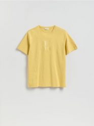 T-shirt regular z bawełny merceryzowanej - jasnożółty. Żółte t-shirty męskie Reserved, l, bez wzorów, z bawełny, bez kołnierzyka. Za 69.99 zł.